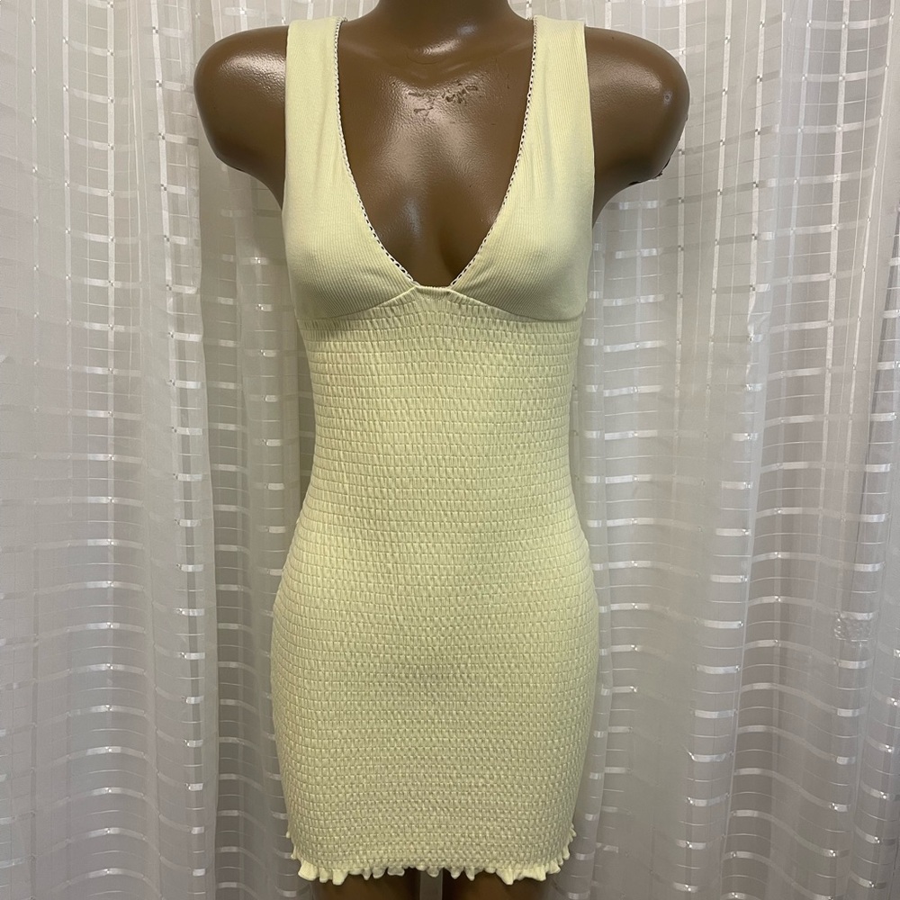 Pastel yellow White Fox body con mini dress